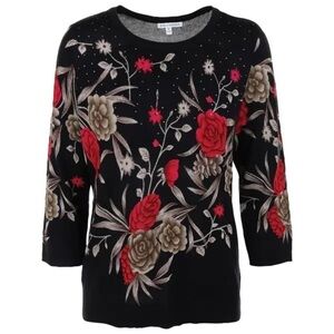NWT Emily Daniels Lightweight 3/4 Sleeve Embellished Black Sweater Petite Small